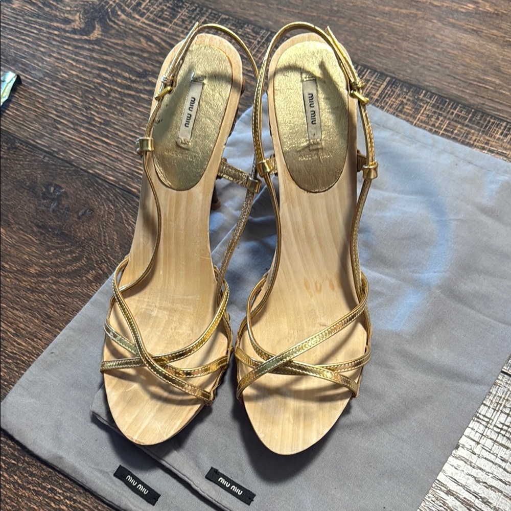Miu Miu Gold Heels with Strappy Design -sz 40